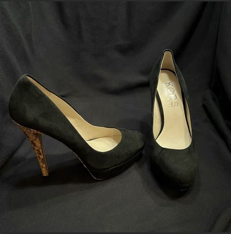 michael kors balck suede pumps with gold trim|Michael Kors Suede Pumps .